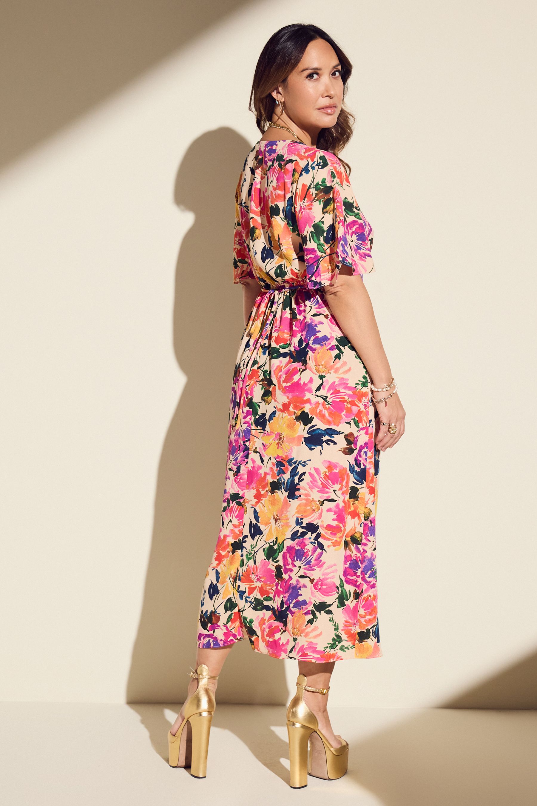 Pink tea dress uk sale