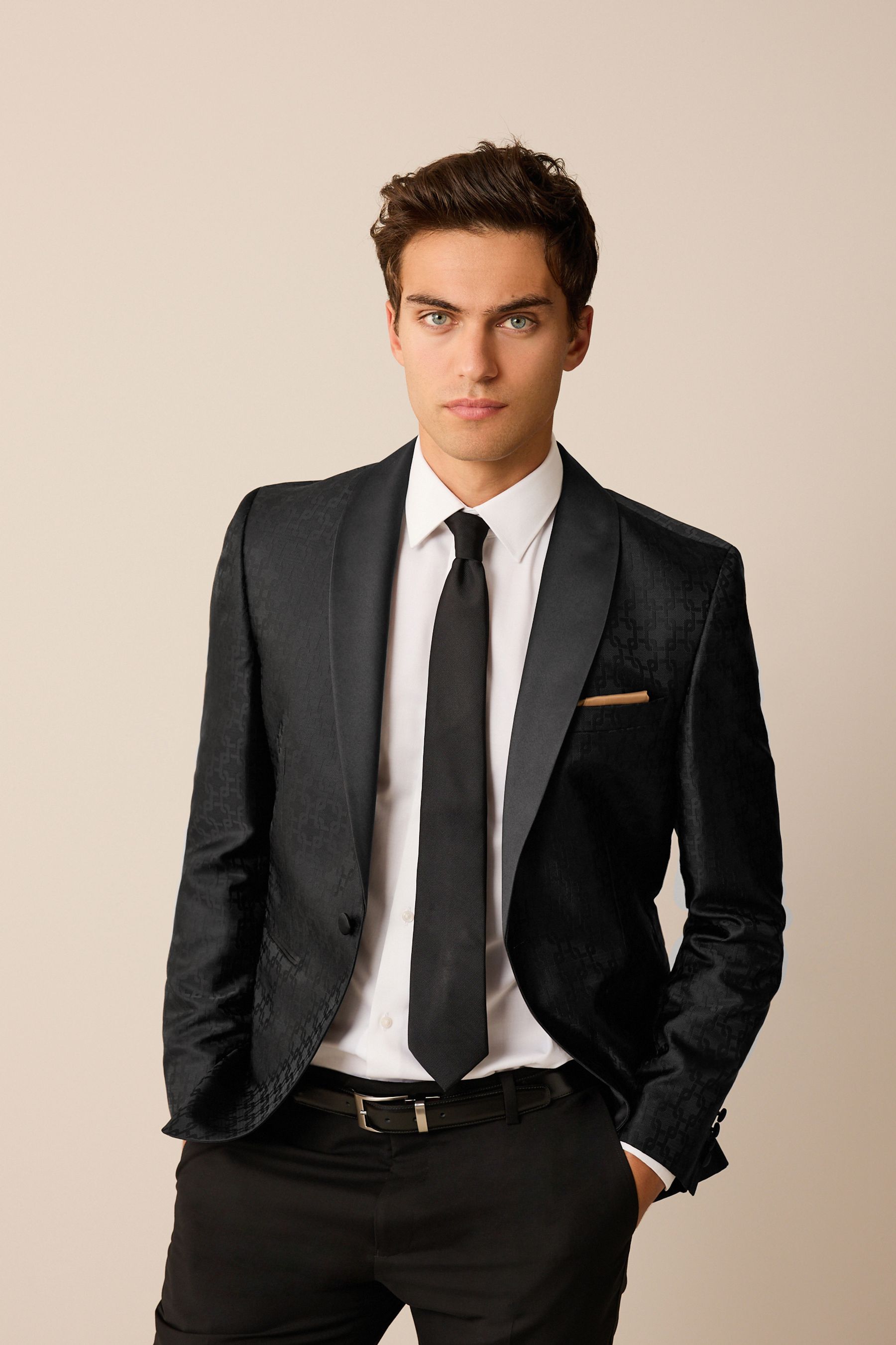 Buy Black Satin Jacquard Tuxedo Jacket from Next Luxembourg