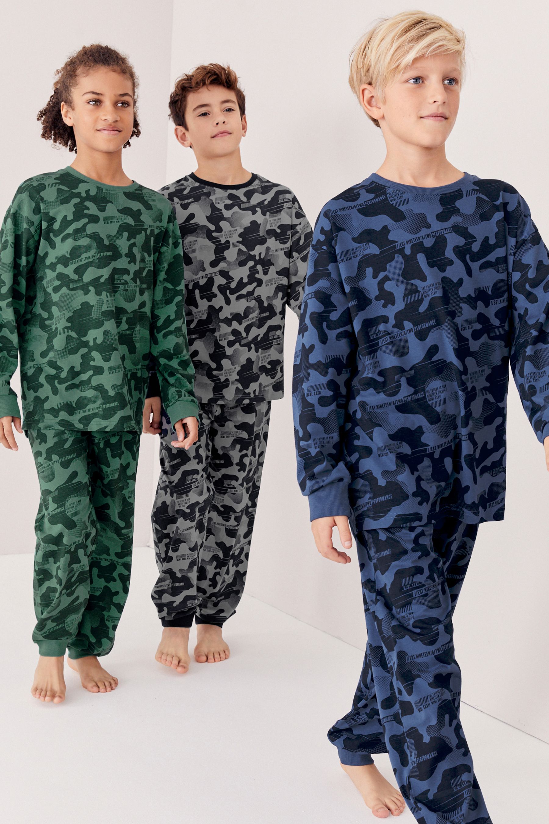 Buy Grey Blue Green Camouflage 3 Pack 100 Cotton Long Sleeve Pyjamas 3 16yrs from the Next UK online shop