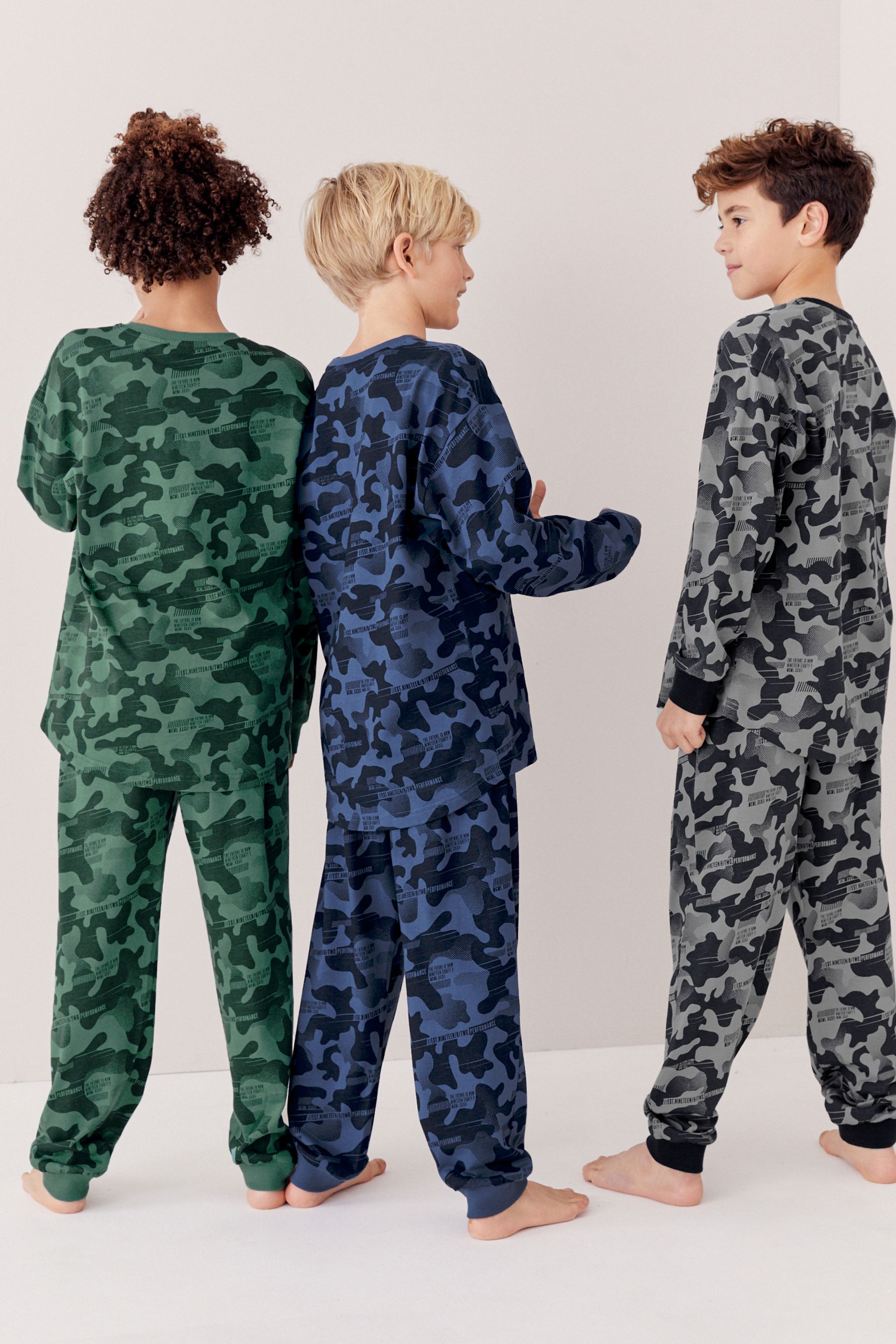 Buy Grey Blue Green Camouflage 3 Pack 100 Cotton Long Sleeve Pyjamas 3 16yrs from the Next UK online shop