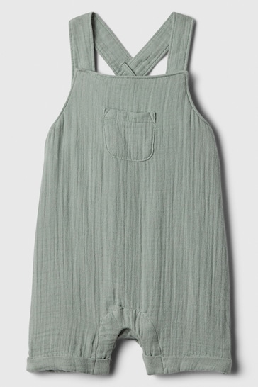 Gap Green Crinkle Cotton Square Neck Baby Dungarees (Newborn-24mths)
