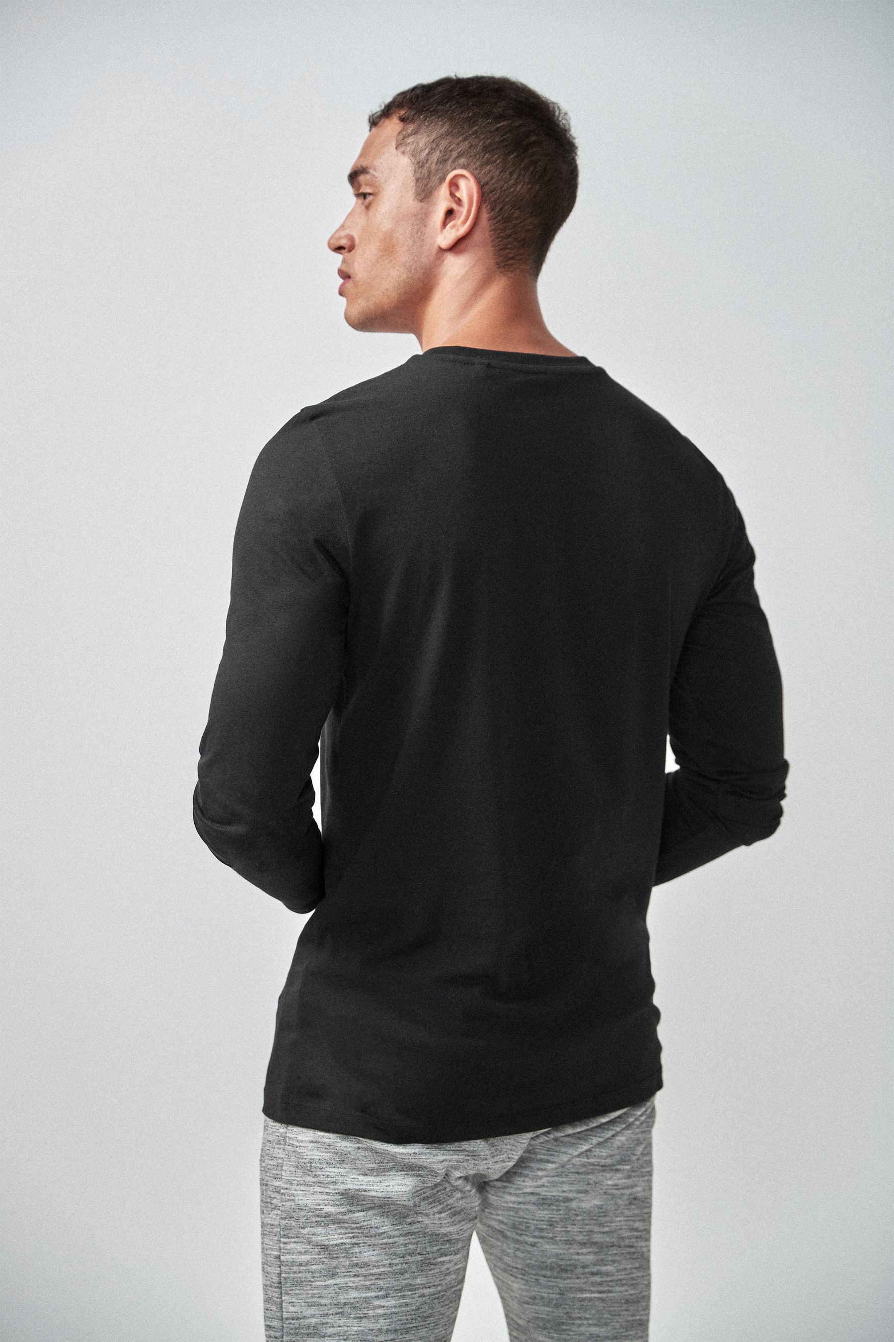 Black Slim Fit 100 Cotton Long Sleeve Crew Neck T Shirt