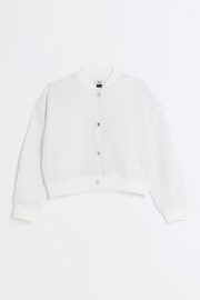 River Island White Girls Shimmer Bomber Sweat Top - Image 1 of 3