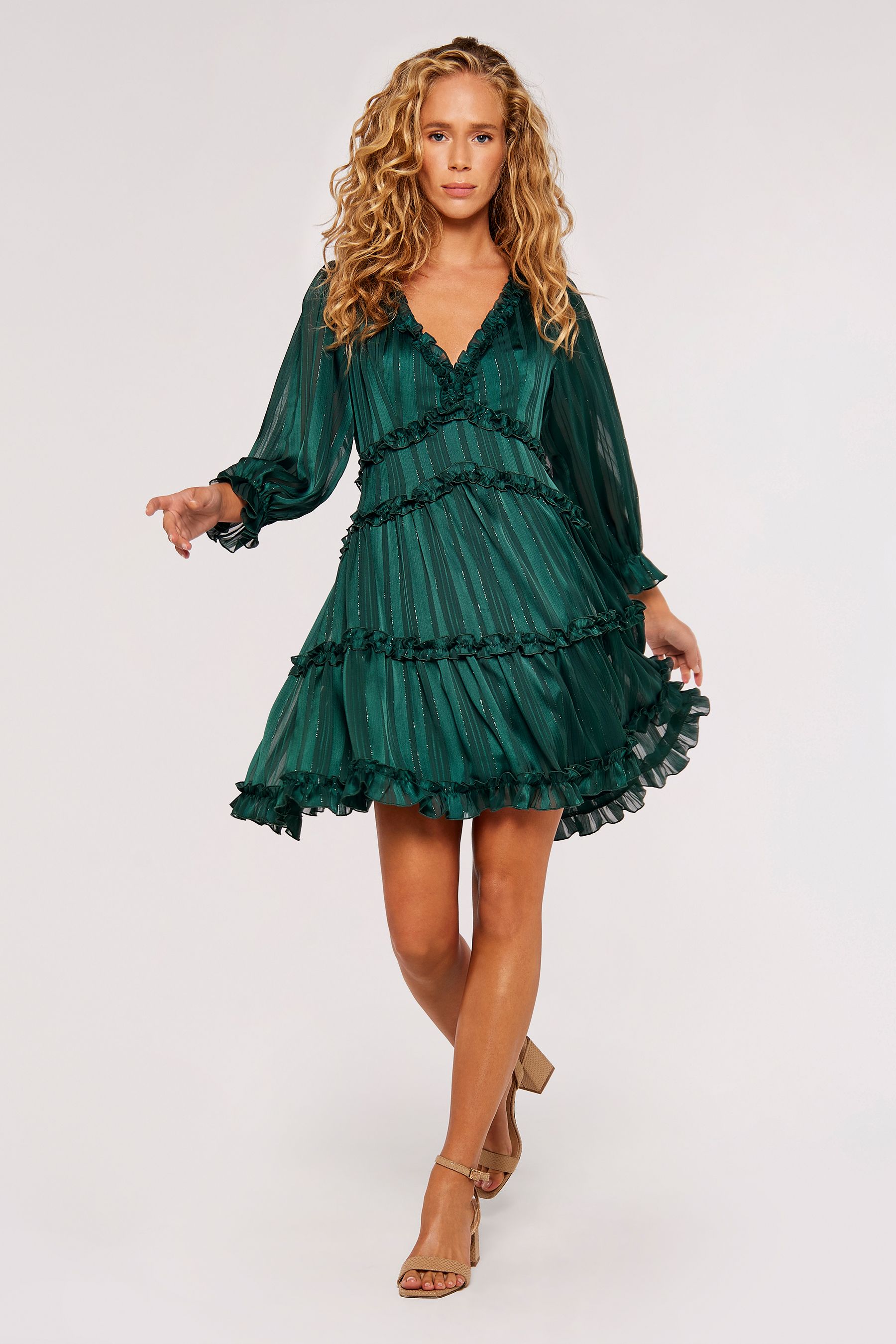 Buy Apricot Green Ruffle Tiered Dress from the Next UK online shop