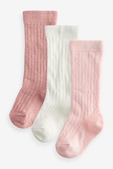 Pink Knee High Baby Socks 3 Pack (0mths-2yrs)