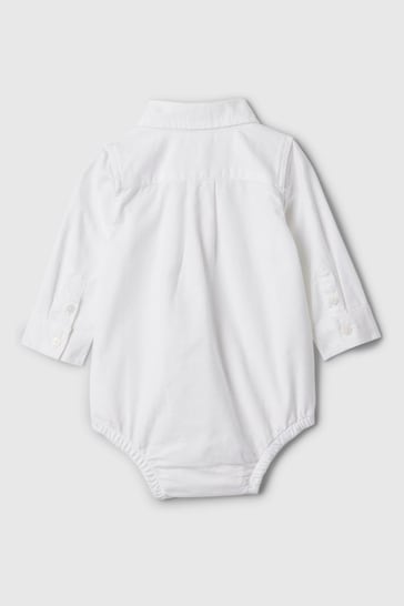 Gap White Brannan Bear Oxford Long Sleeve Bodysuit (Newborn-24mths)