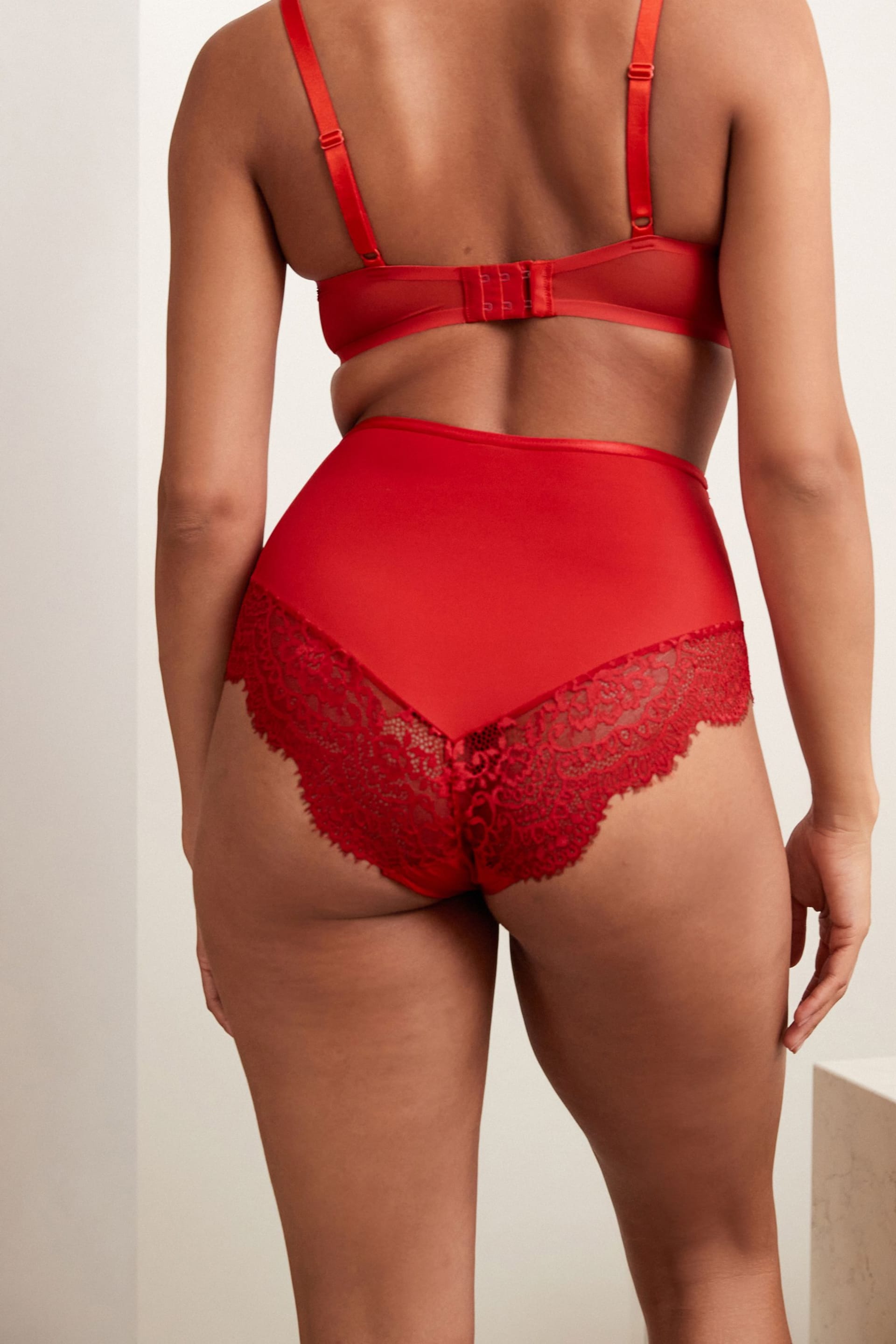 Red/Neutral High Rise Tummy Control Lace Knickers 2 Pack - Image 5 of 8