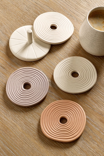 Set of 4 Natural Sculptural Ceramic Coasters