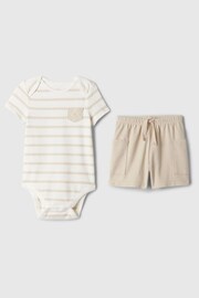 Gap Beige Brannan Bear Baby Top and Shorts Set (Newborn-24mths) - Image 1 of 4