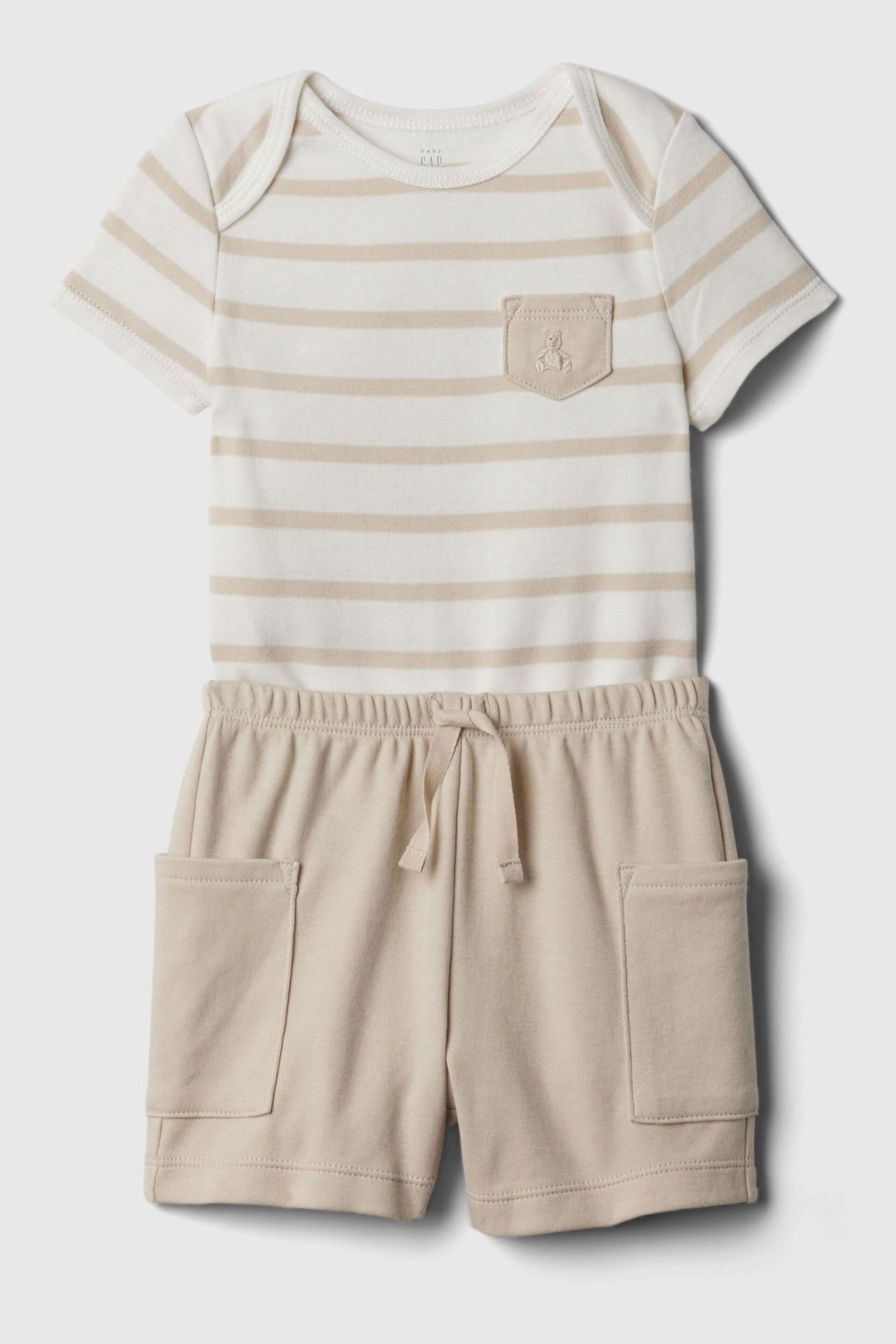 Gap Beige Brannan Bear Baby Top and Shorts Set (Newborn-24mths) - Image 3 of 4