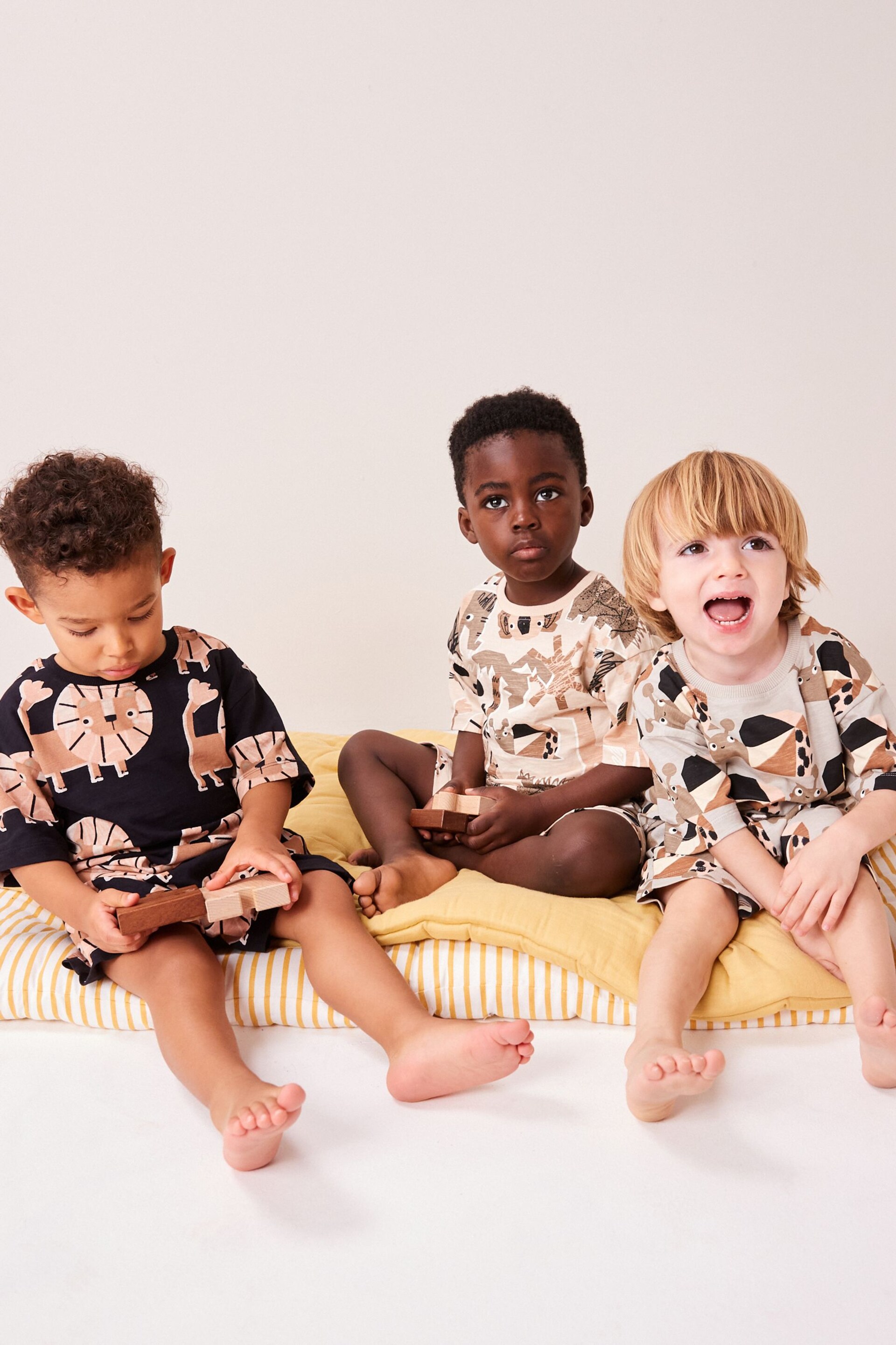 Black/Ecru Animal Short Sleeve 3 Pack Pyjama Set (9mths-12yrs) - Image 1 of 5