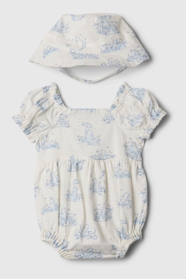 Gap White Brannan Bear Baby Print Puff Sleeve Outfit Set (Newborn-24mths)