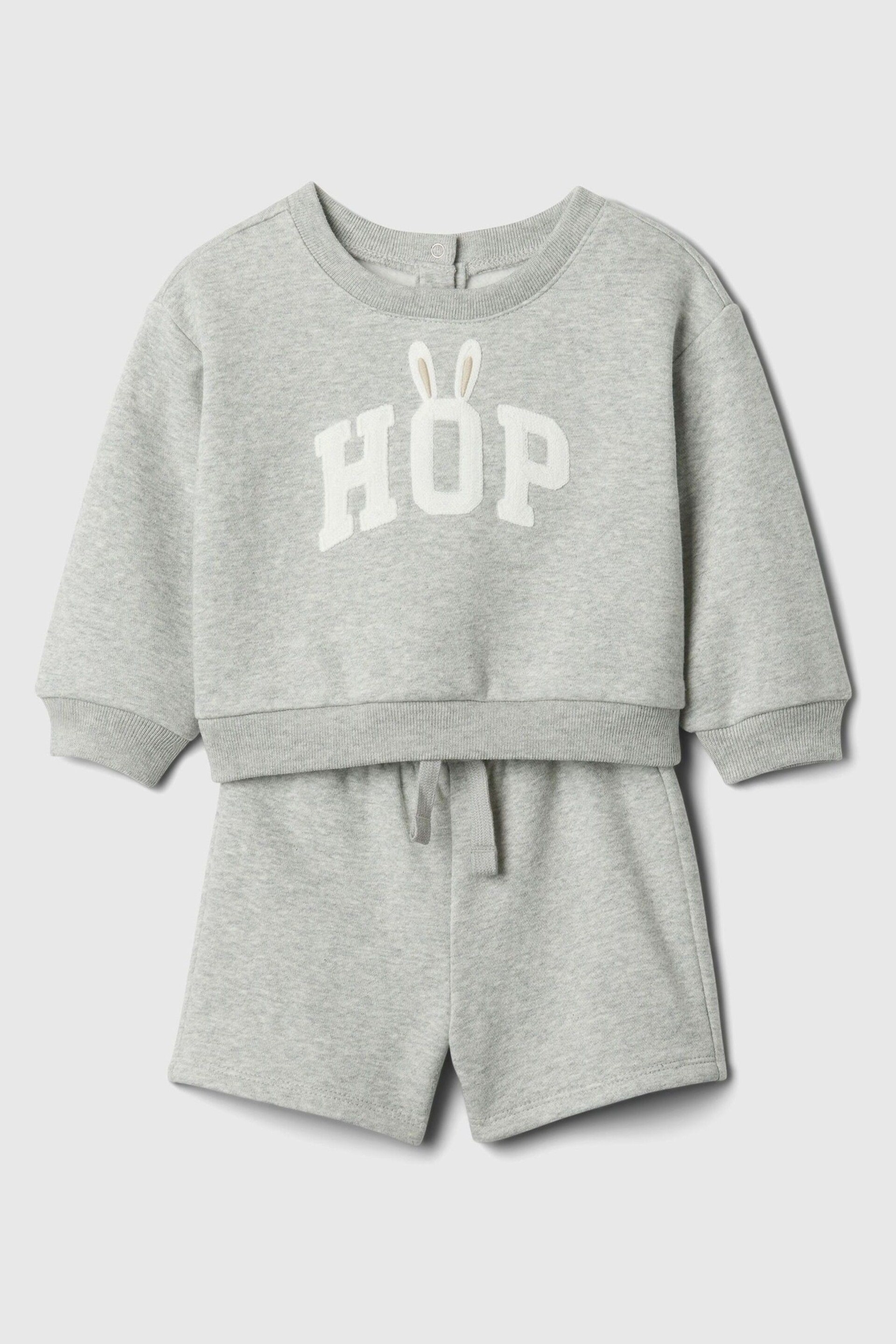 Gap Grey Graphic Baby Sweatshirt and Shorts Set (Newborn-24mths) - Image 1 of 2