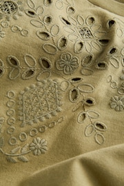 Khaki Green Embroidered Jersey Summer Mini Dress - Image 7 of 7