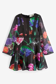 Baker by Ted Baker Floral Chiffon Black Dress - Image 8 of 12