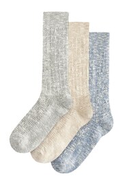 Grey/Ecru/Blue Cotton Rich Slub Slouch Ankle Socks 3 Pack - Image 2 of 5