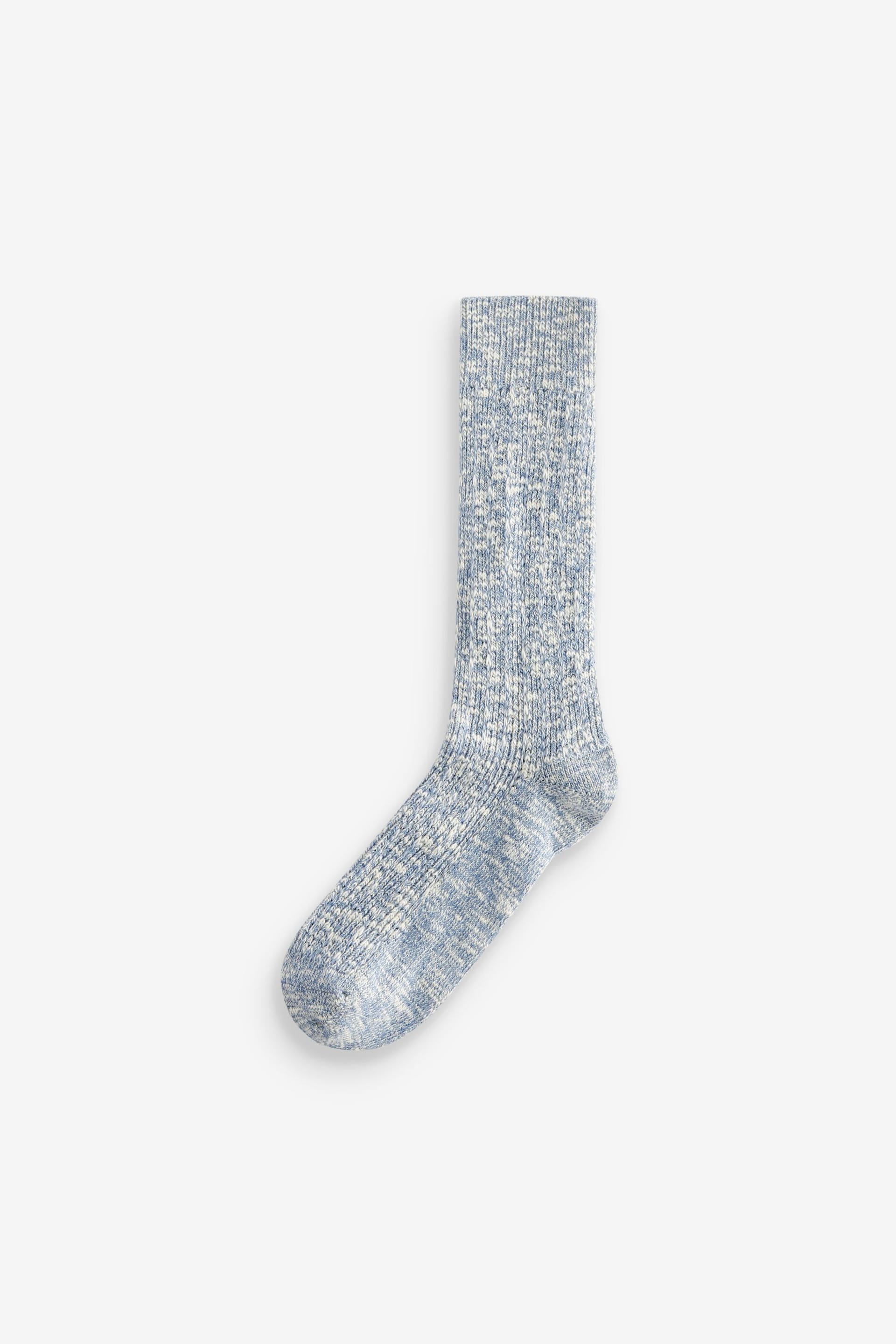 Grey/Ecru/Blue Cotton Rich Slub Slouch Ankle Socks 3 Pack - Image 3 of 5