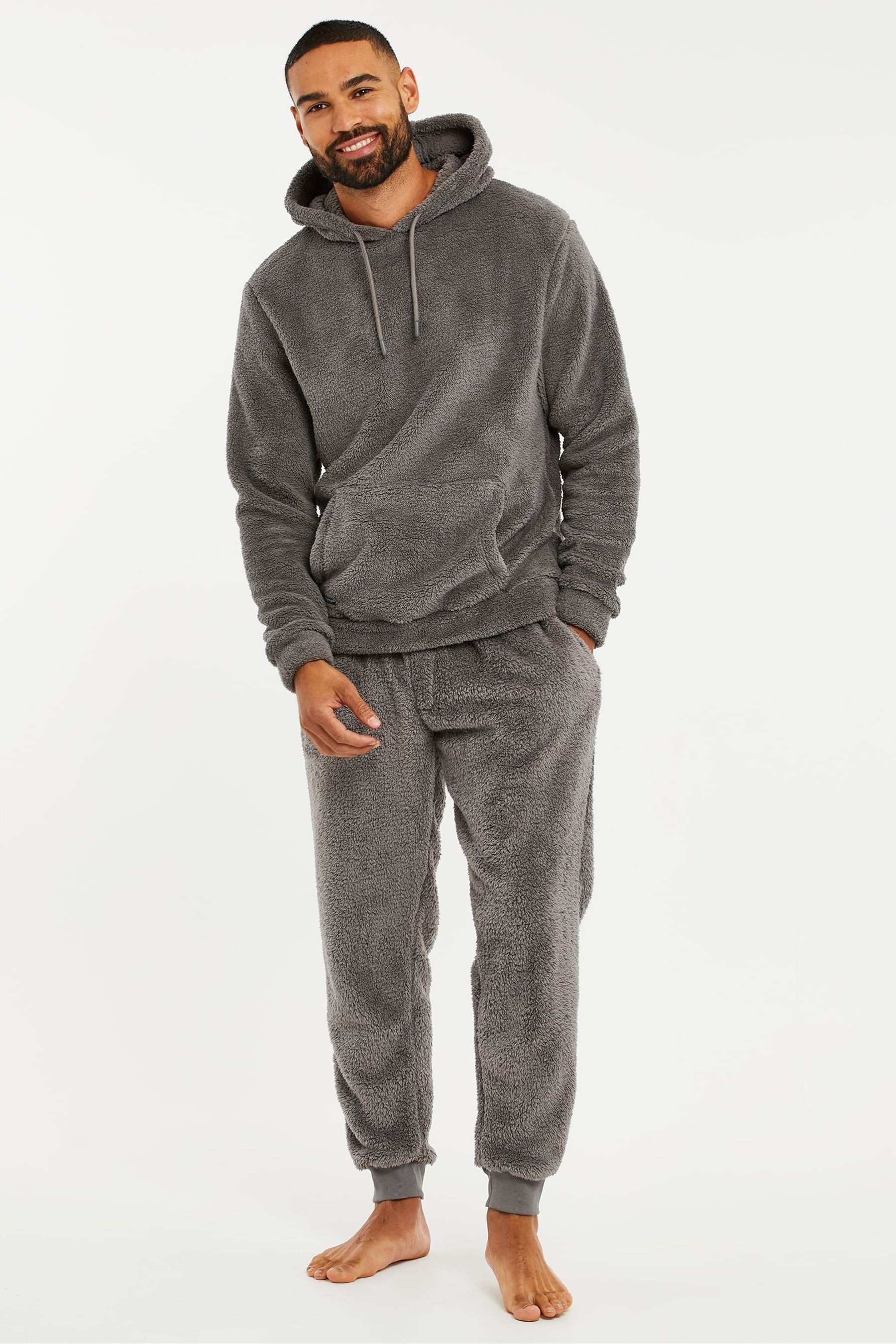 Buy Threadbare Grey Borg Hooded Loungewear Set from the Next UK online shop