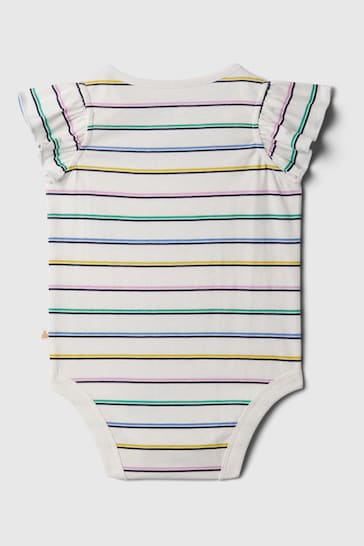 Gap White Print Crew Neck Flutter Sleeve Bodysuit (Newborn-5yrs)