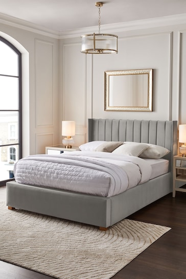 Opulent Velvet Light Grey Amelia Upholstered Ottoman Storage Bed Frame
