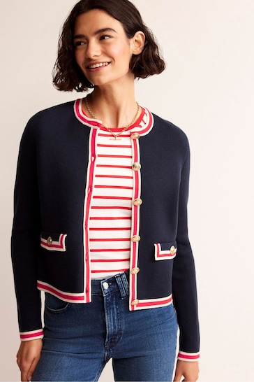 Boden Dark Blue Holly Cropped Knitted Cardigan