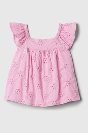 Gap Pink Eyelet Flutter Sleeve Square Neck Top (Newborn-5yrs) - Image 1 of 2