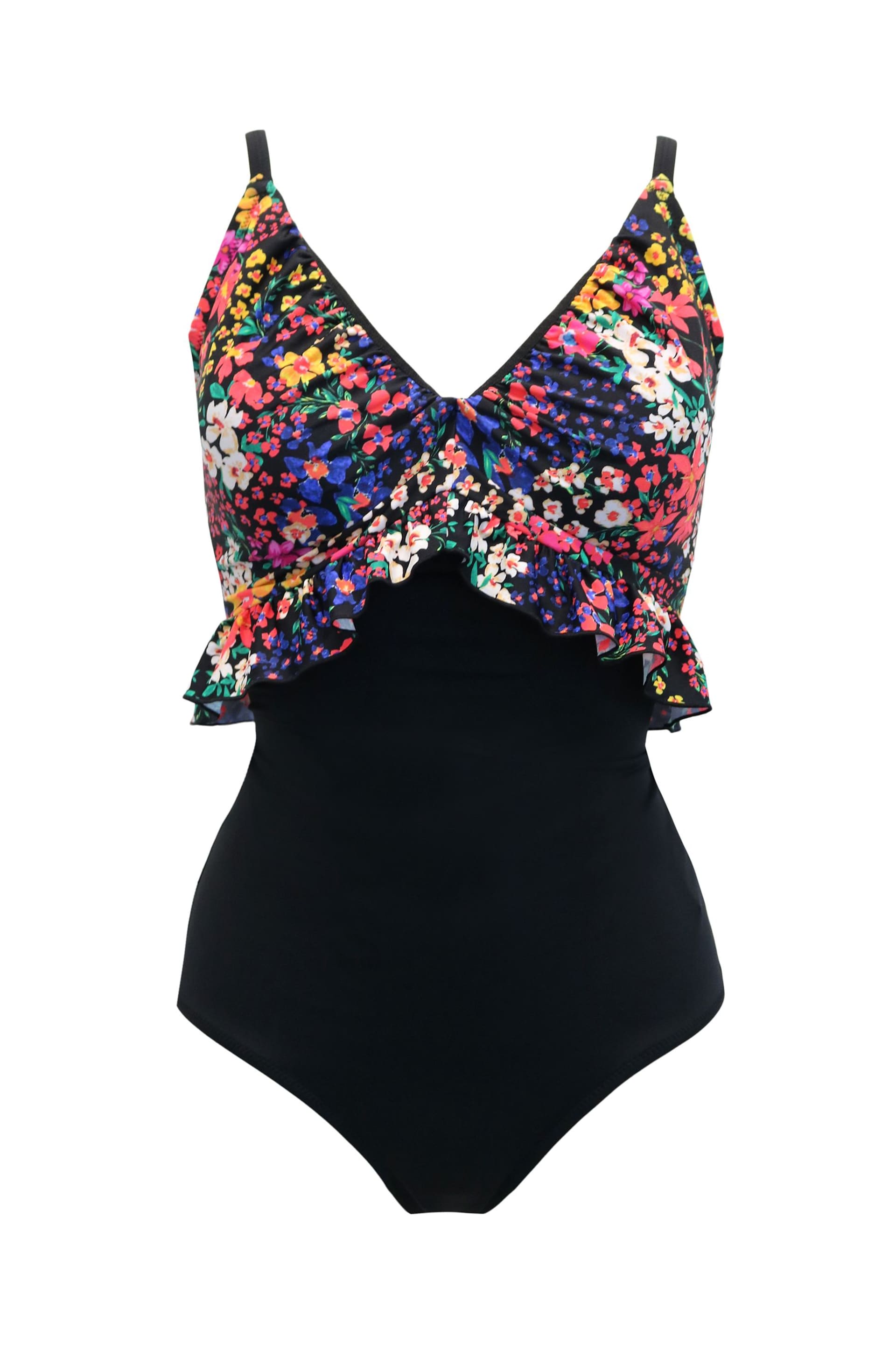 Pour Moi Black Ditsy Multi Hot Spots Frill Control Swimsuit - Image 4 of 5