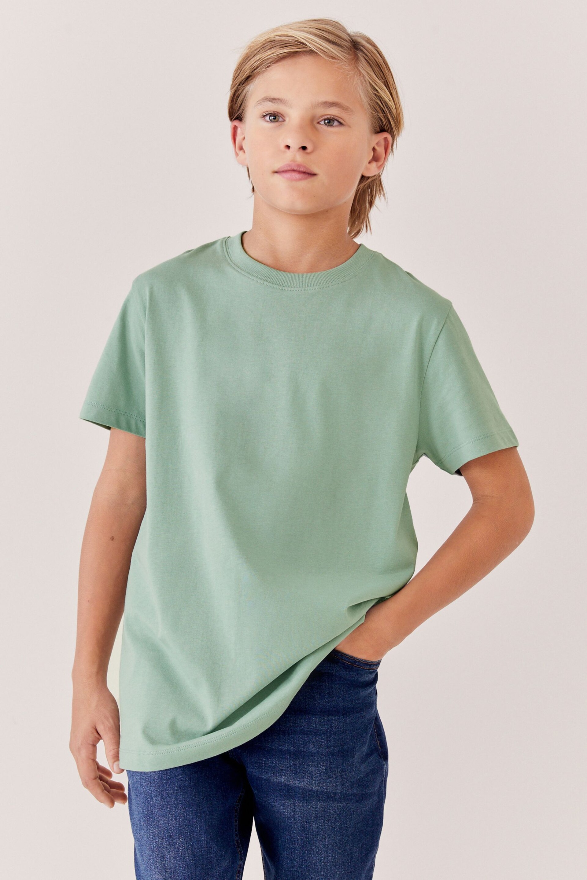 Green Pale Cotton Short Sleeve T-Shirt (3-16yrs) - Image 1 of 7