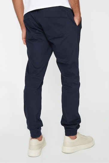Threadbare Blue Slim Fit Cuffed Casual Trousers With Stretch