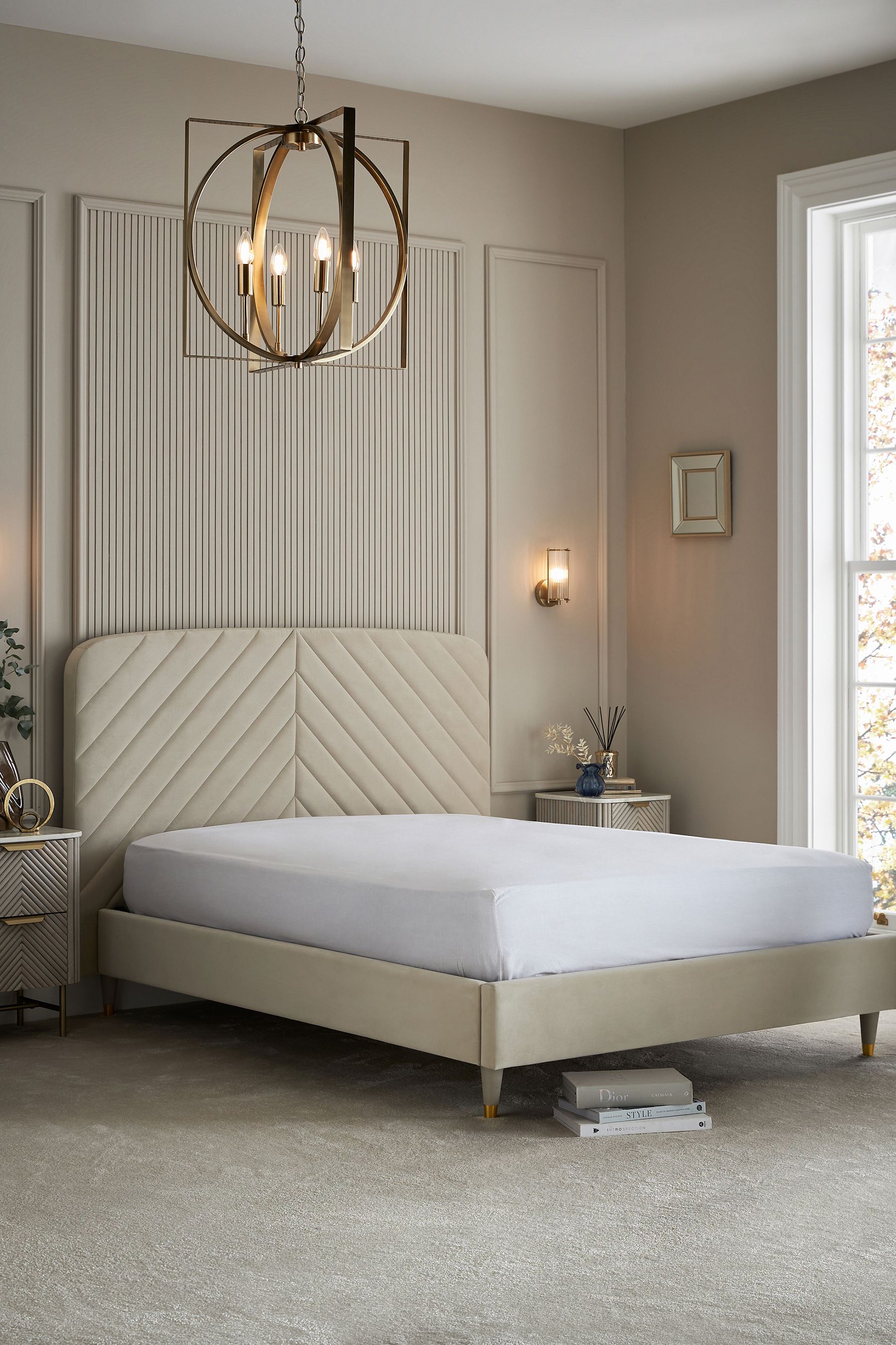 Buy Soft Velvet Natural Pebble Valencia Upholstered Bed Frame from the Next UK online shop
