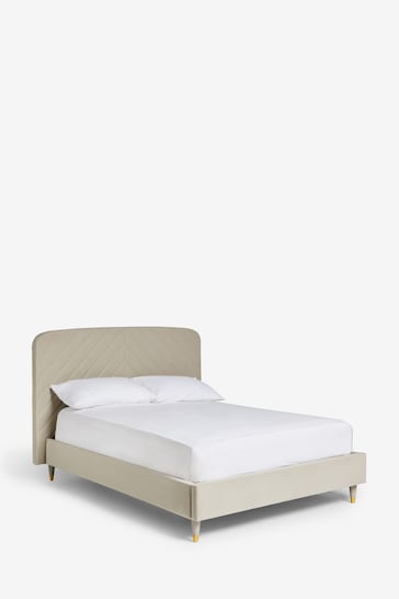 Soft Velvet Natural Pebble Valencia Upholstered Bed Frame