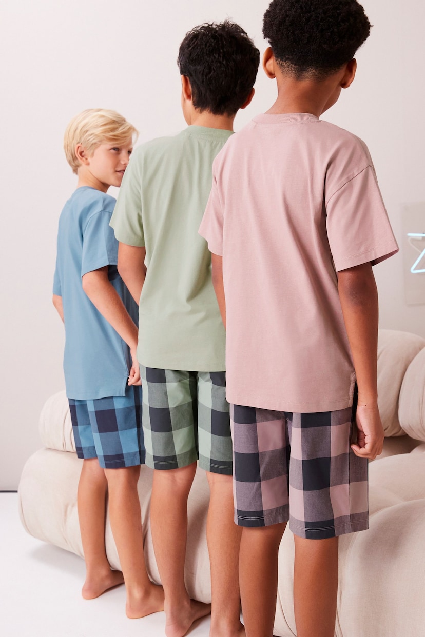 Khaki/Lilac Woven Check Short Pyjamas 3 Pack (3-16yrs) - Image 3 of 7