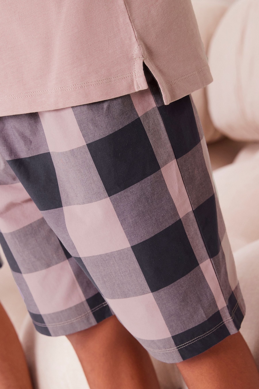 Khaki/Lilac Woven Check Short Pyjamas 3 Pack (3-16yrs) - Image 4 of 7