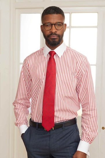 Savile Row Company Red Stripe Classic Fit Double Cuff Shirt