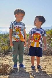 JoJo Maman Bébé Ecru Navy Stripe Stripe Lion Appliqué T-Shirt - Image 2 of 7