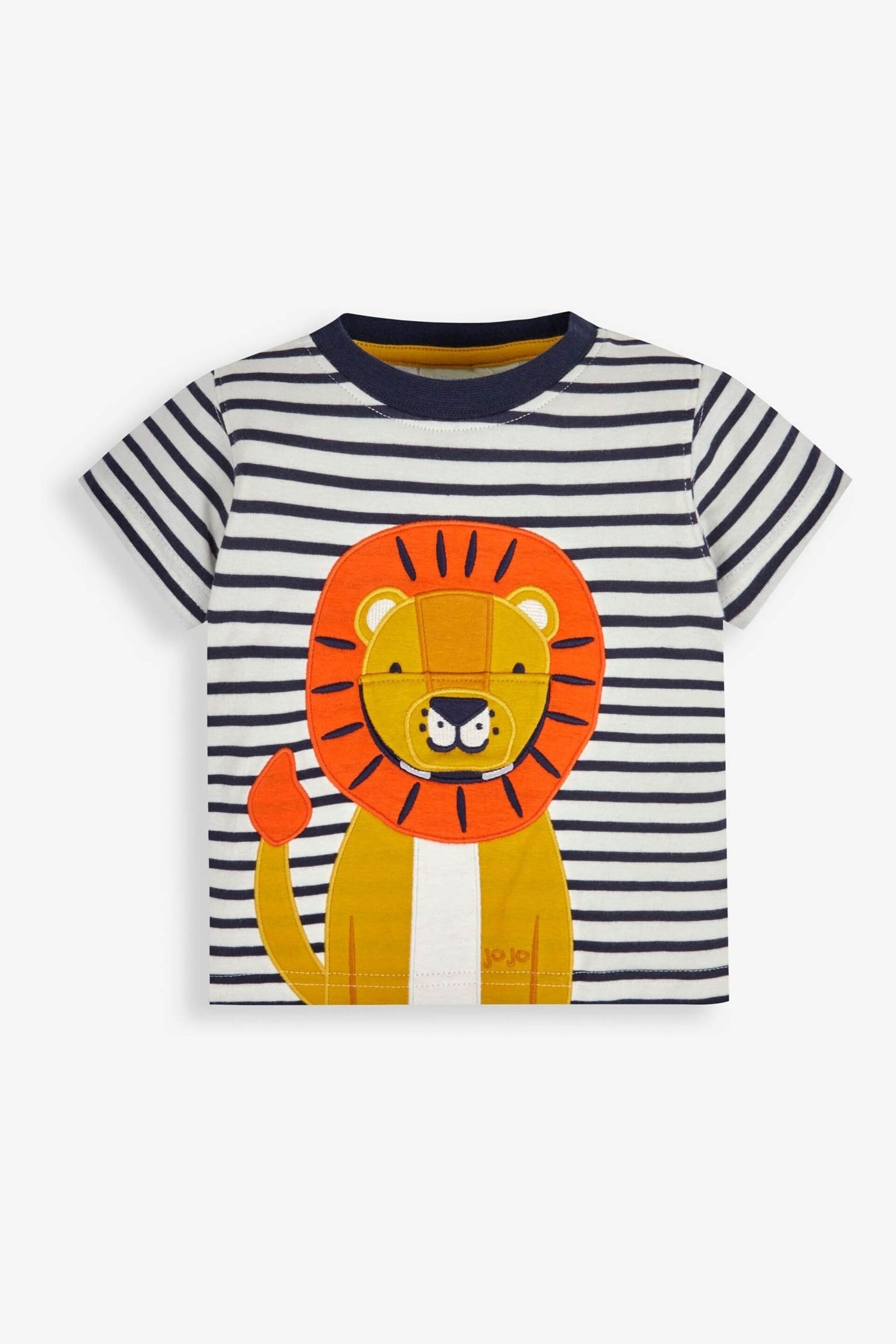 JoJo Maman Bébé Ecru Navy Stripe Stripe Lion Appliqué T-Shirt - Image 5 of 7