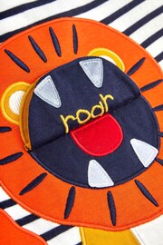 JoJo Maman Bébé Ecru Navy Stripe Stripe Lion Appliqué T-Shirt - Image 7 of 7