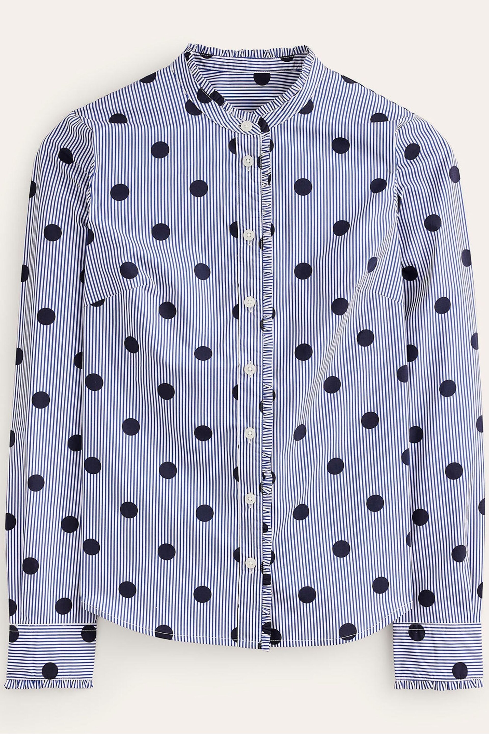 Boden Blue Ruffled Cotton Poplin Shirt - Image 6 of 6