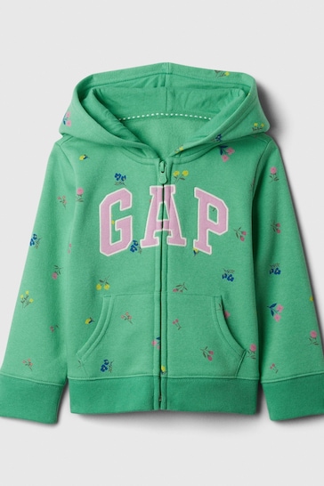 Gap Green Floral Logo Zip Up Hoodie