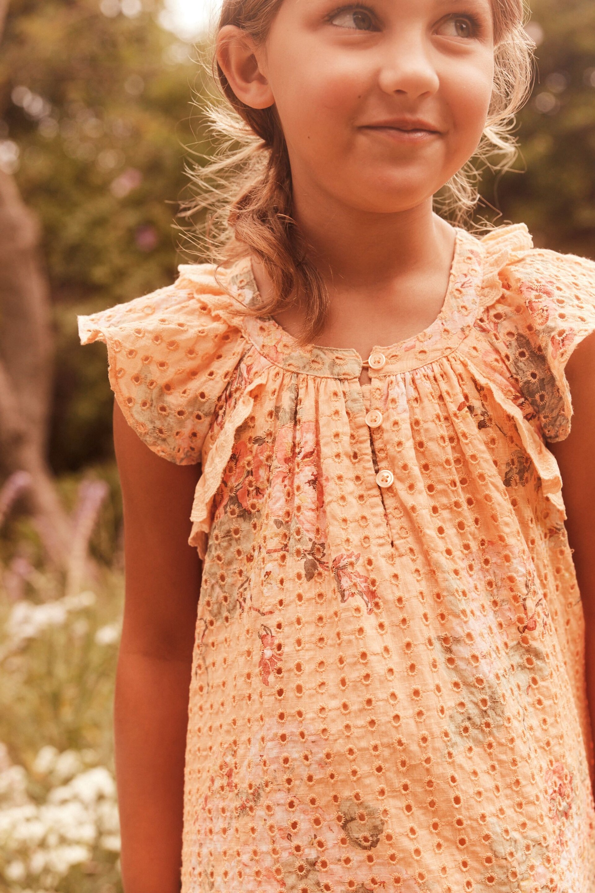 Laura Ashley Orange Rosemore Broderie Midi Dress - Image 4 of 14
