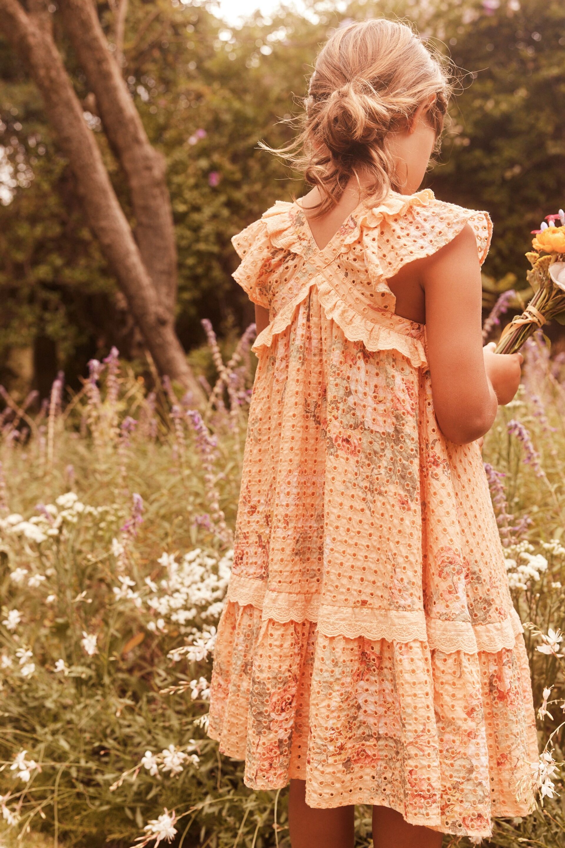Laura Ashley Orange Rosemore Broderie Midi Dress - Image 5 of 14