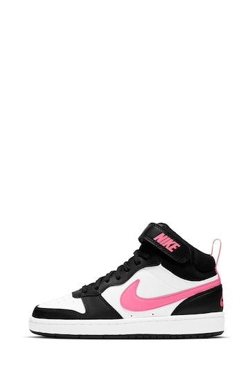 Nike White/Black/Pink Youth Court Borough Mid Trainers