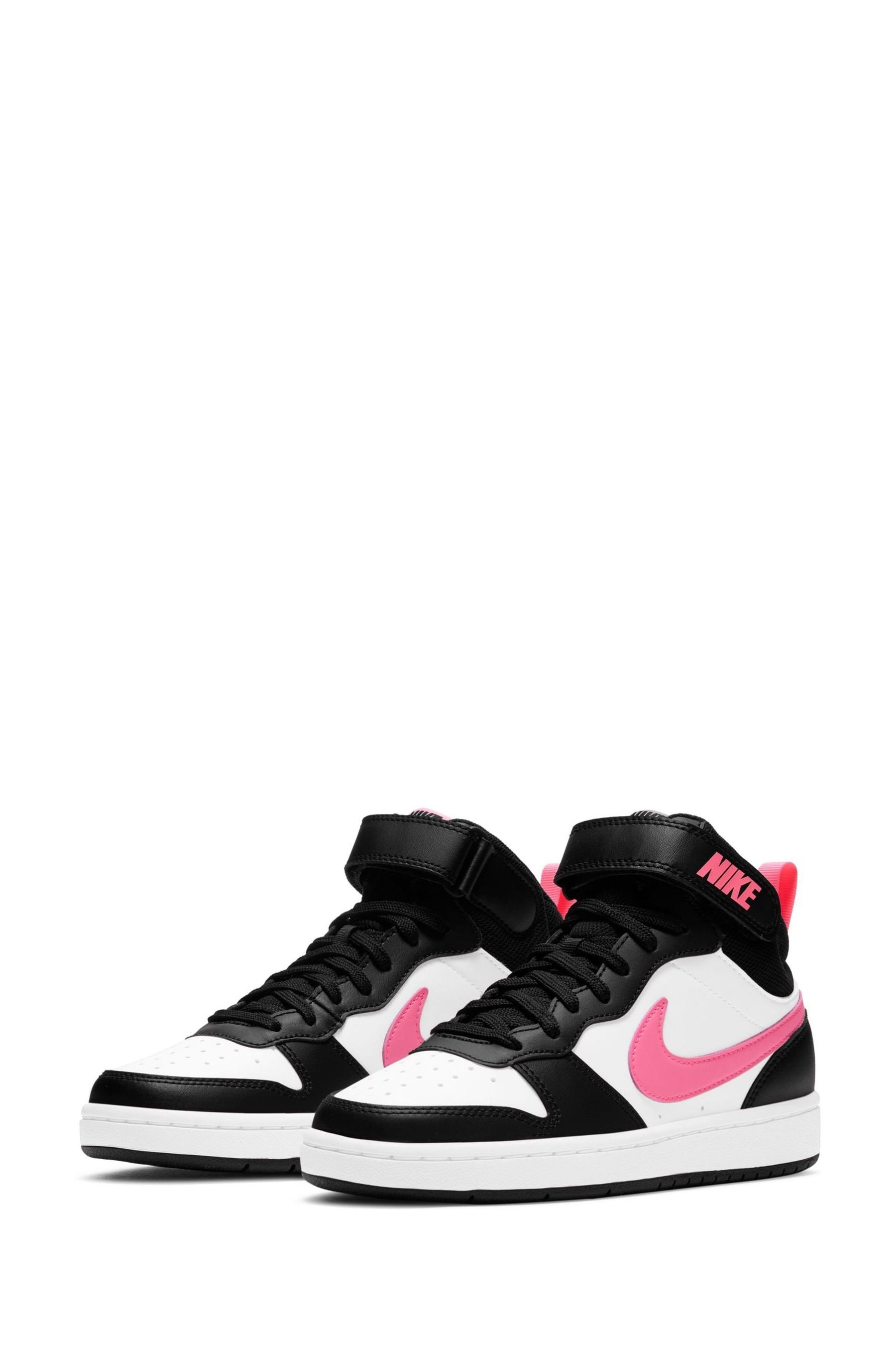 Nike White Black Pink Youth Court Borough Mid Trainers
