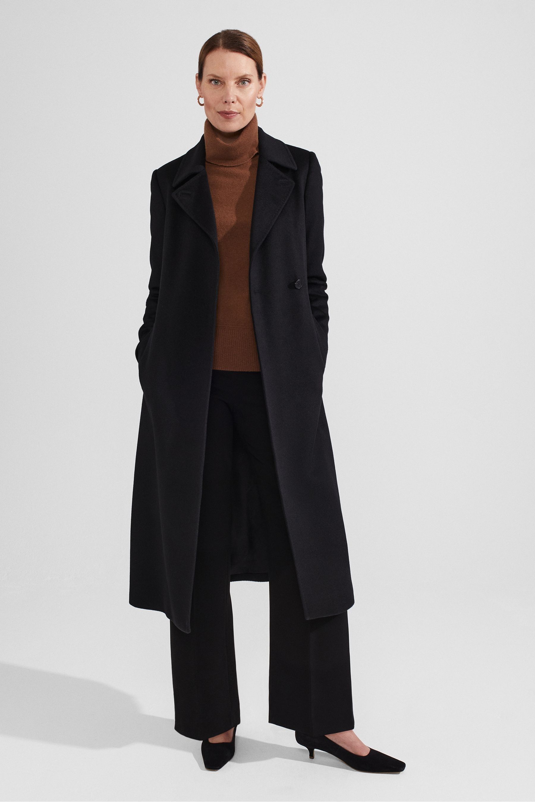 Ladies long black wool coat hotsell