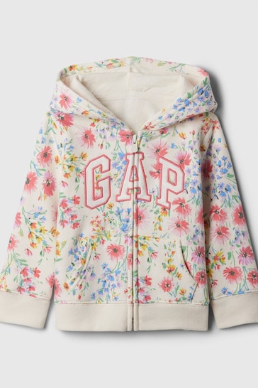 Gap Cream Floral Floral Logo Zip Up Hoodie