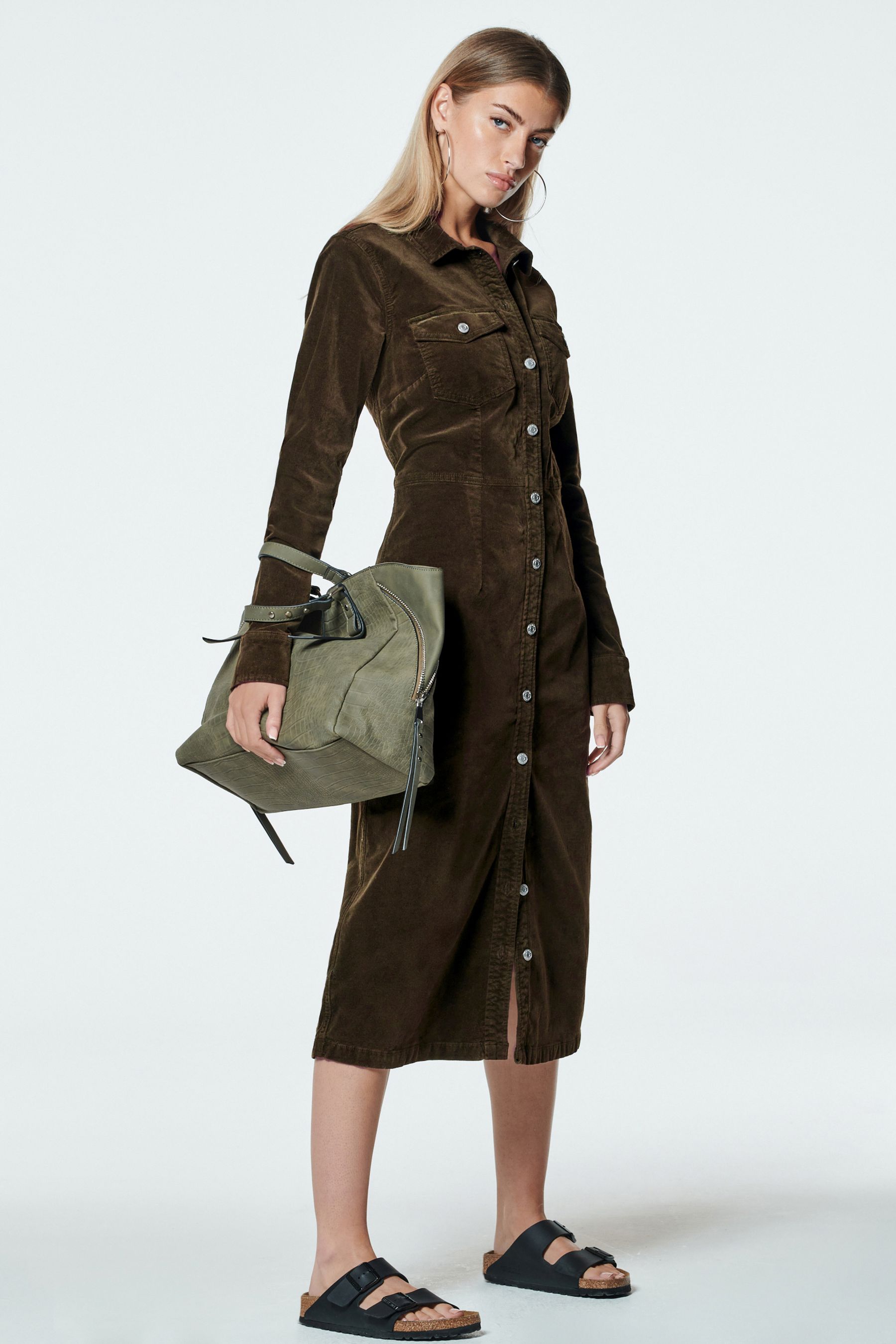 Buy Khaki Green Velvet Cord Shirt Dress from Next Luxembourg