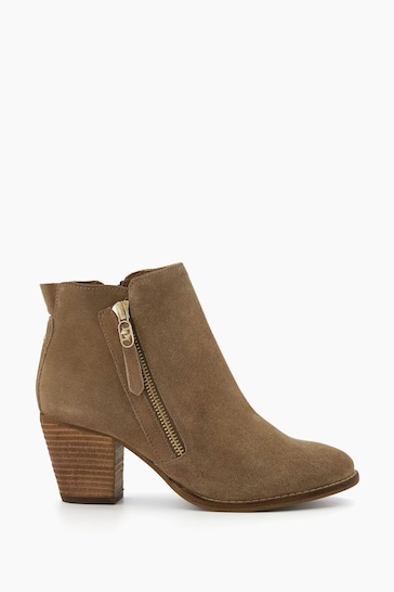 Dune London Brown Chrome Zip-Up Paicey Ankle Boots