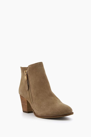 Dune London Brown Chrome Zip-Up Paicey Ankle Boots
