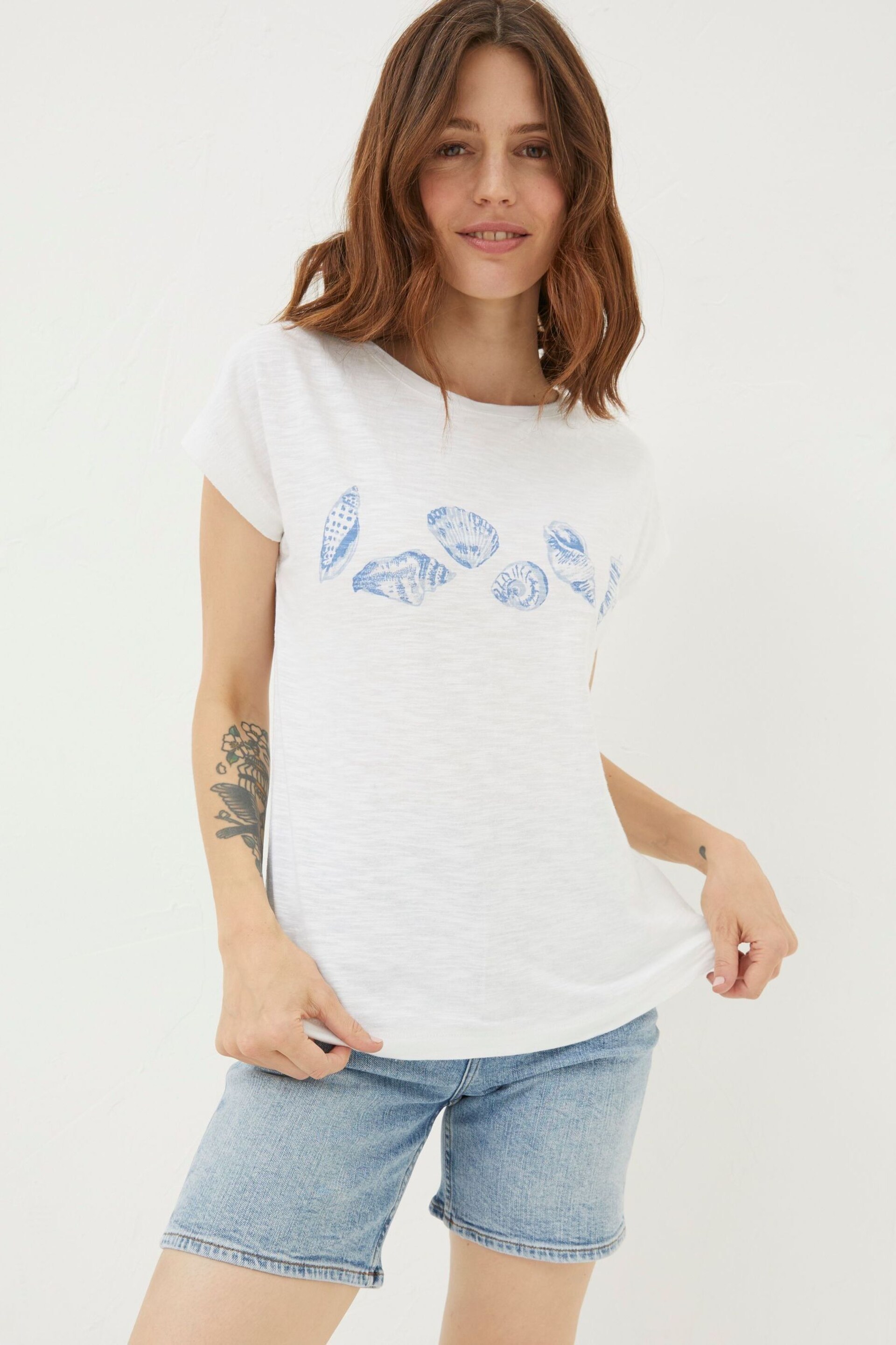 FatFace White Shell Graphic T-Shirt - Image 1 of 5