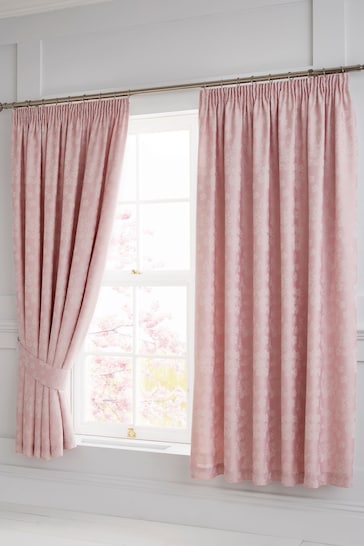 Serene Pink Blossom Pencil Pleat Curtains